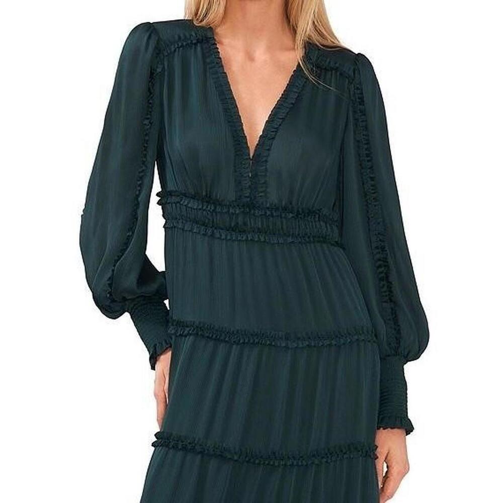 Green Chelsea & Violet A-line satin midi dress